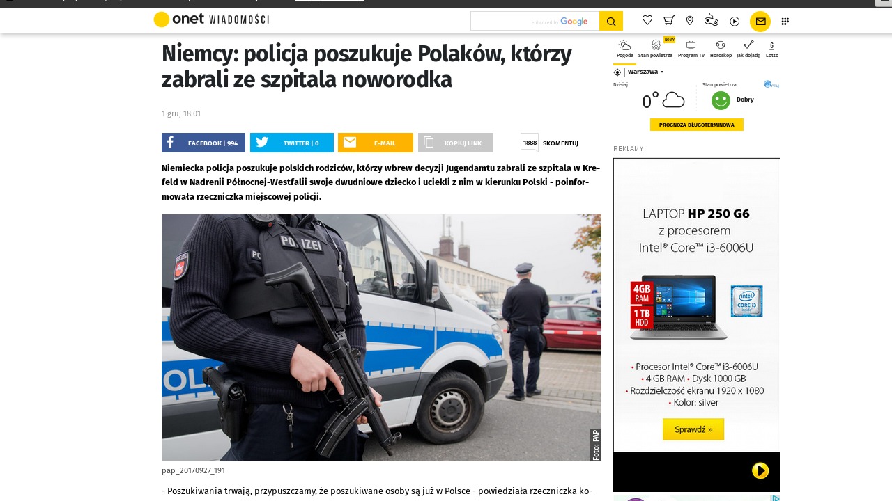 German police with rifle against Polish parents and their small child.